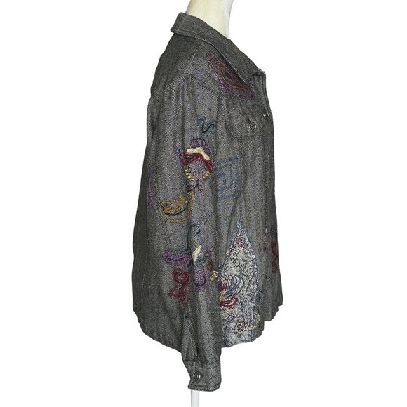Vintage Units Embroidered Jacket Beaded Patchwork Boho Artsy Shirt Coat L - Picture 2 of 8